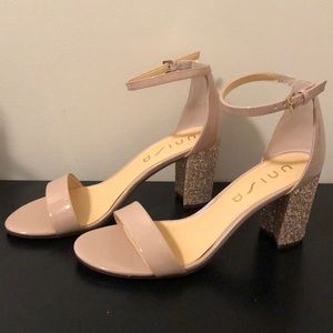 NIB Nude Pink Glitter Block Heels